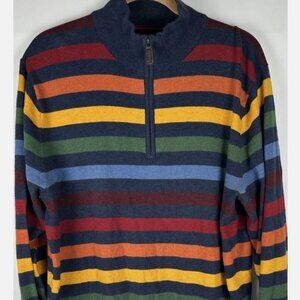 Cremieux Rainbow Cashmere Cotton Blend Sweater Mens L Pullover 1/4 Zip Striped